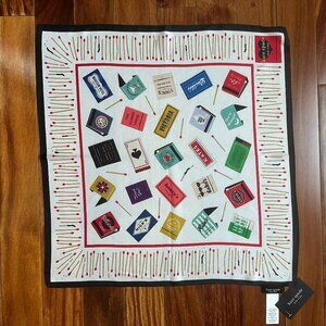 KATE SPADE MATCHBOOK TOSS SILK BANDANA SCARF:NWT CREAM/BLACK/RED